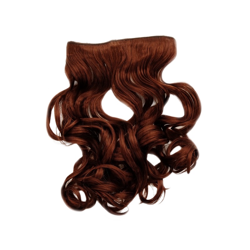 Clip-less synthetic hair extensions held by string brown L30157-35