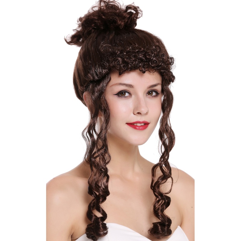 Lady Party Wig Victorian colonial bun long ringlets dark brown  CXH-007-P4