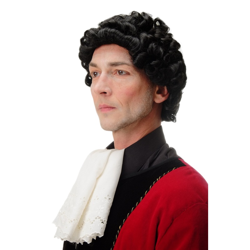 Men Man wig Baroque Renaissance Noble Courtier Lord short curls black GFW1616