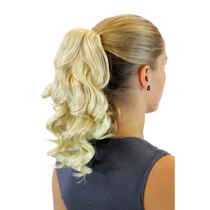 Ponytail Hairpiece extension short curled curls blond & platinum highlights XF-6382