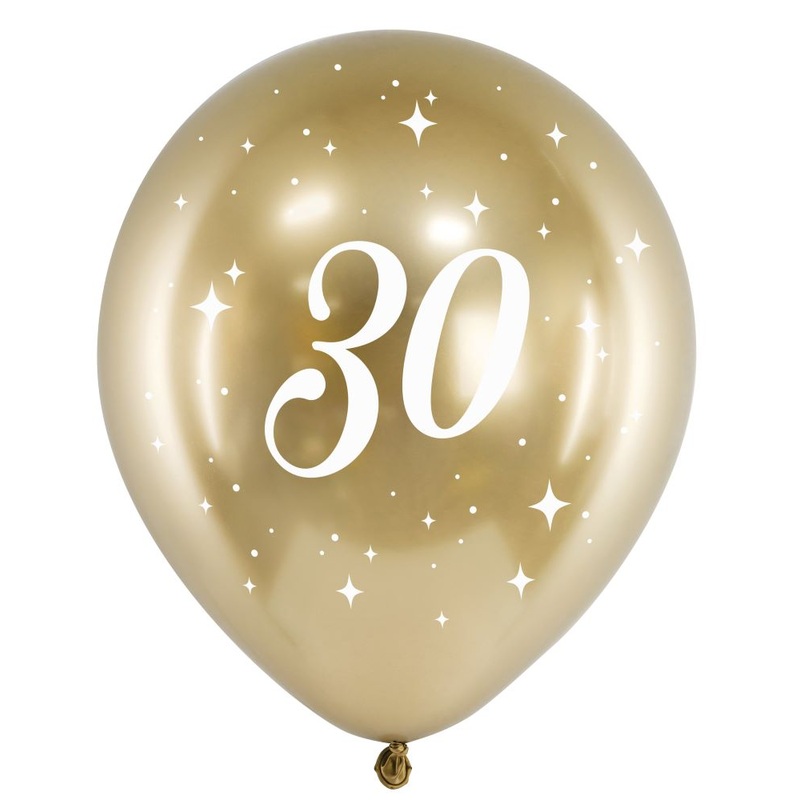 6 Glossy Gold Number 30 Balloon 30cm