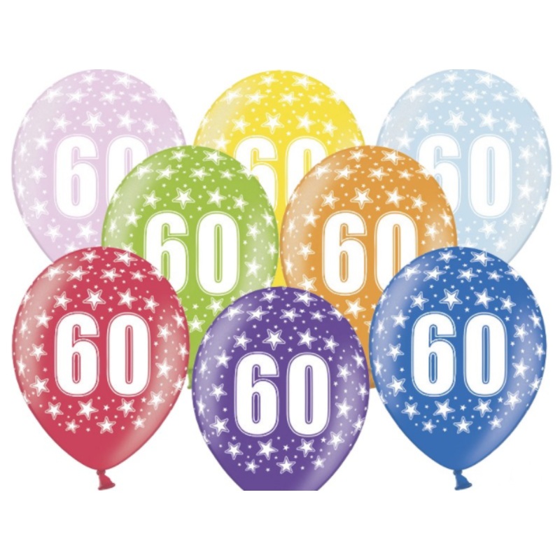 6 wild 60th birthday balloons 30cm