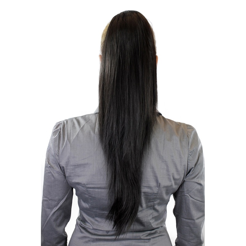 Hairpiece Ponytail clamp & draw string straight volume long dark brown WK06-3