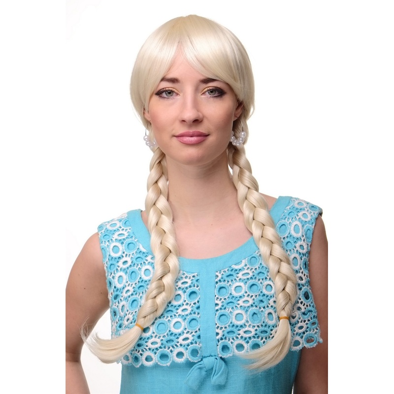 Lady wig Cosplay long braided pigtails braids Schoolgirl Lolita platinum 3446