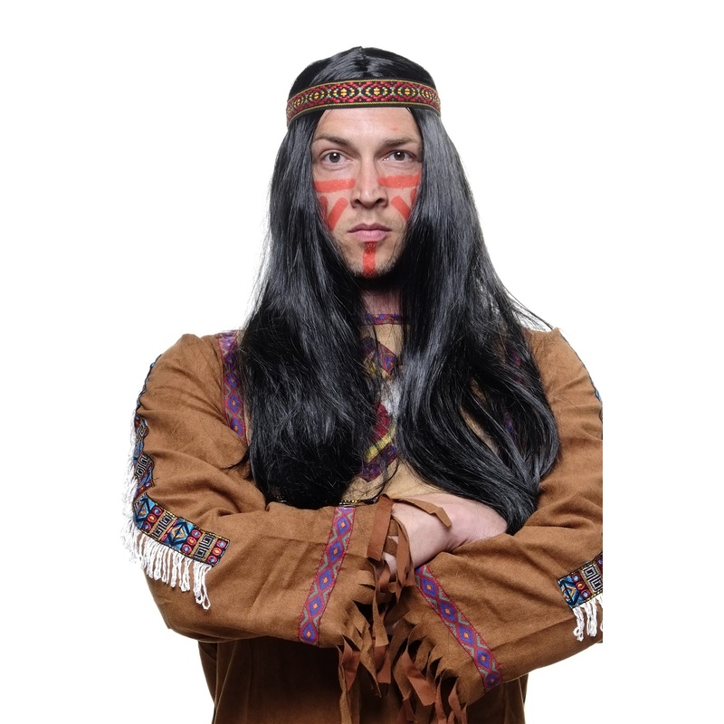 Party Halloween wig man woman black long headband Indian Native American LM3049