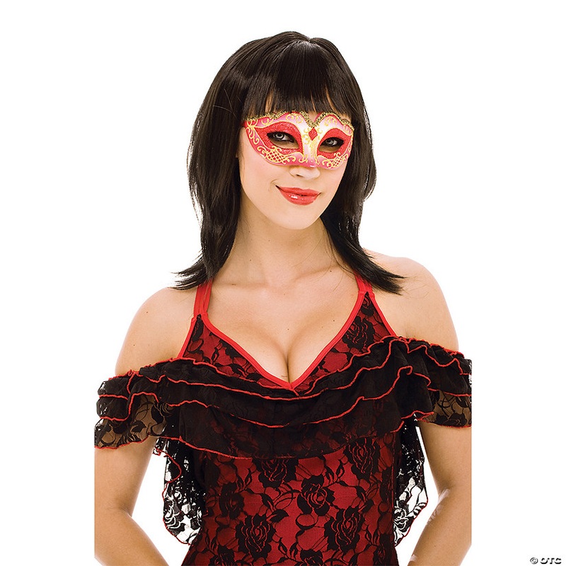 Red & Gold Glitter Masquerade Half Mask – One Size