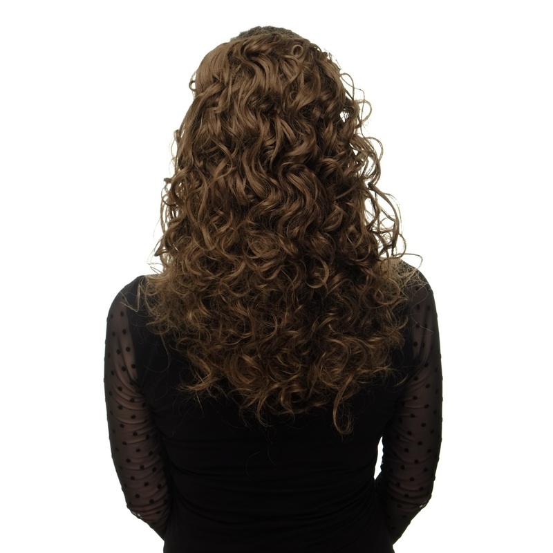 Hairpiece Ponytail combs & draw string long curls curled medium brown NC002-12