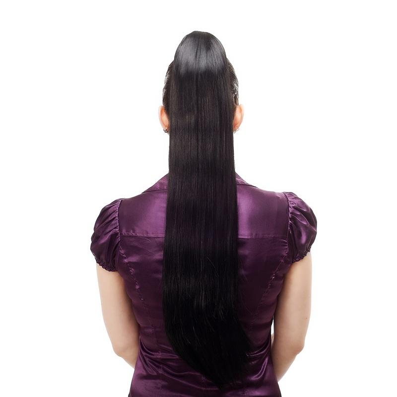 Hairpiece Ponytail Extension extremely long straight sleek deep black T113-1