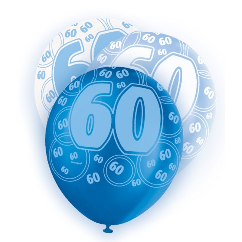 Mix of 6 60th birthday balloons blue 30cm