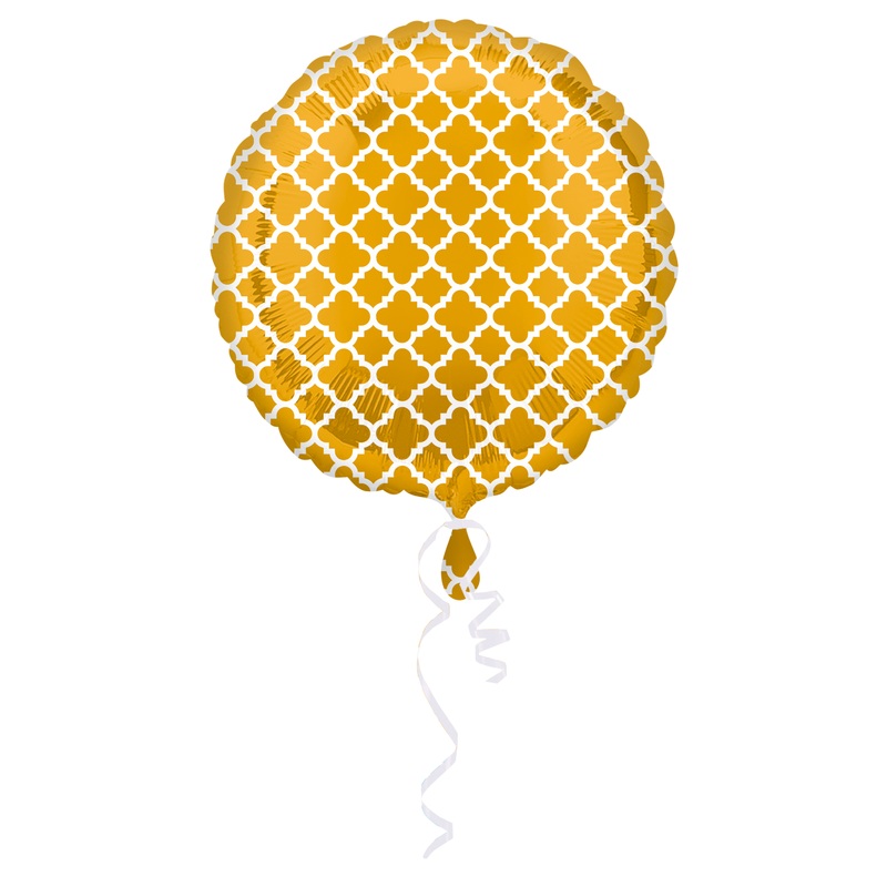 Round foil balloon with gold and white pattern