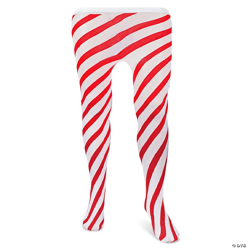 Skeleteen Candy Cane Striped Tights  Red and White Diagonally Striped Nylon Stretch Stocking Accessories for Men, Women and Teens