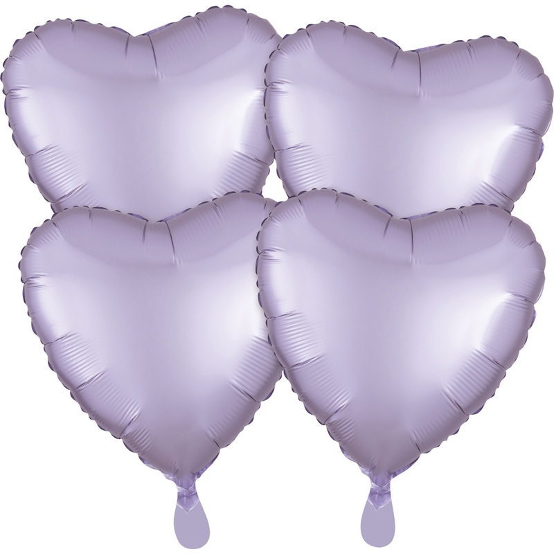 4 satin heart balloons lavender 43cm