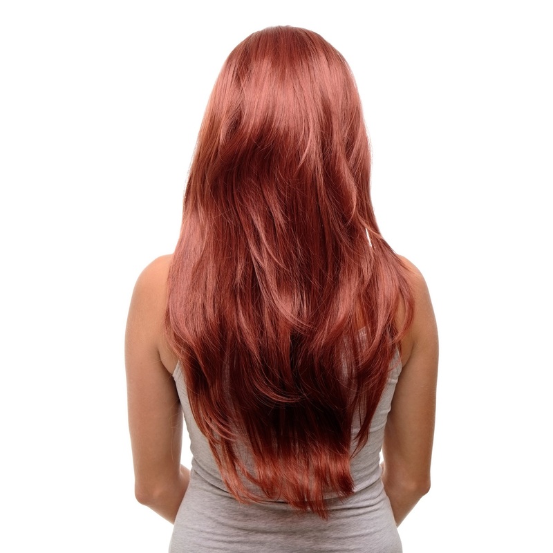 Hairpiece Halfwig 7 Clip In Extension very long straight red auburn H9505