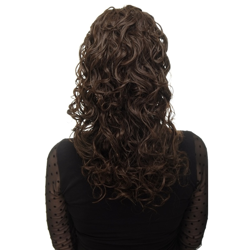 Hairpiece Ponytail combs & draw string long curls curled chocolate brown NC002-6