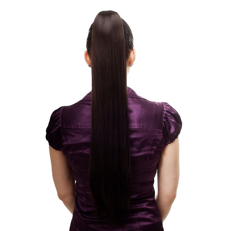 Hairpiece Ponytail Extension extremely long straight sleek dark brown T113-4