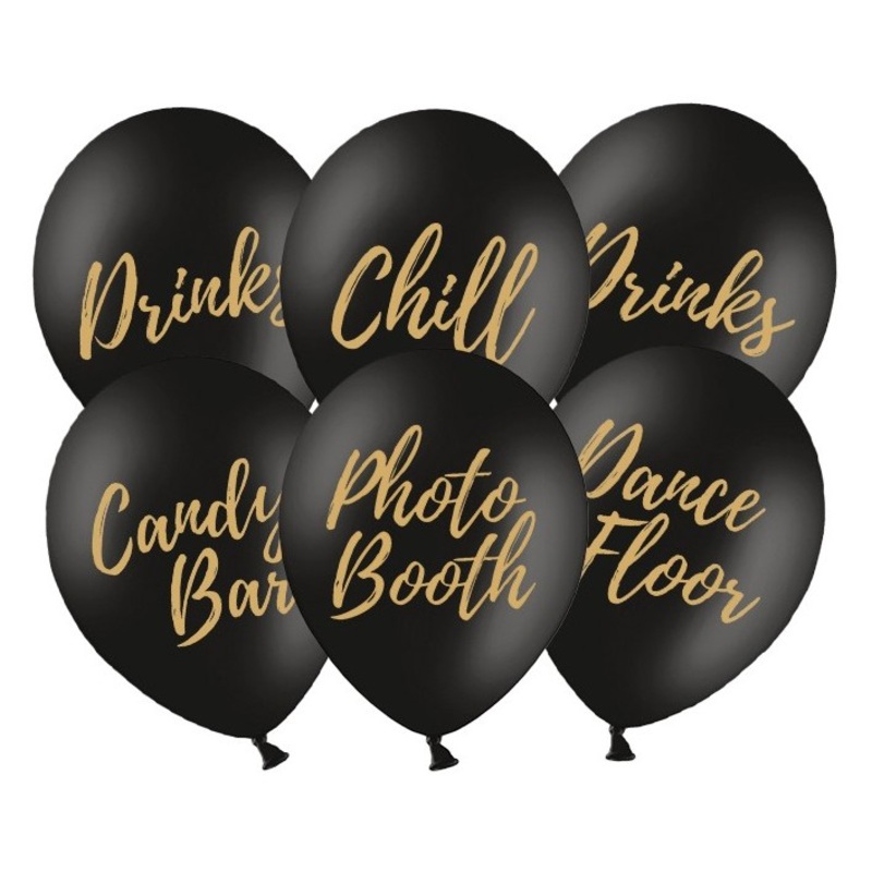 6 chill out party balloons black 30cm