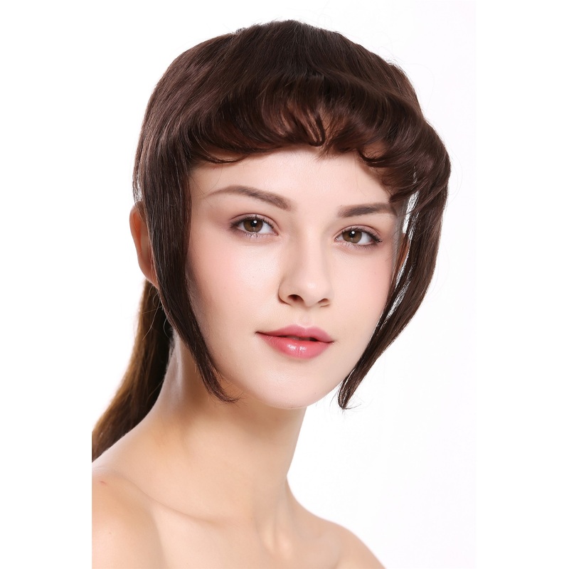 Hairpiece 100% Human Hair long wavy fringe toupee long sides brown AZL006HH