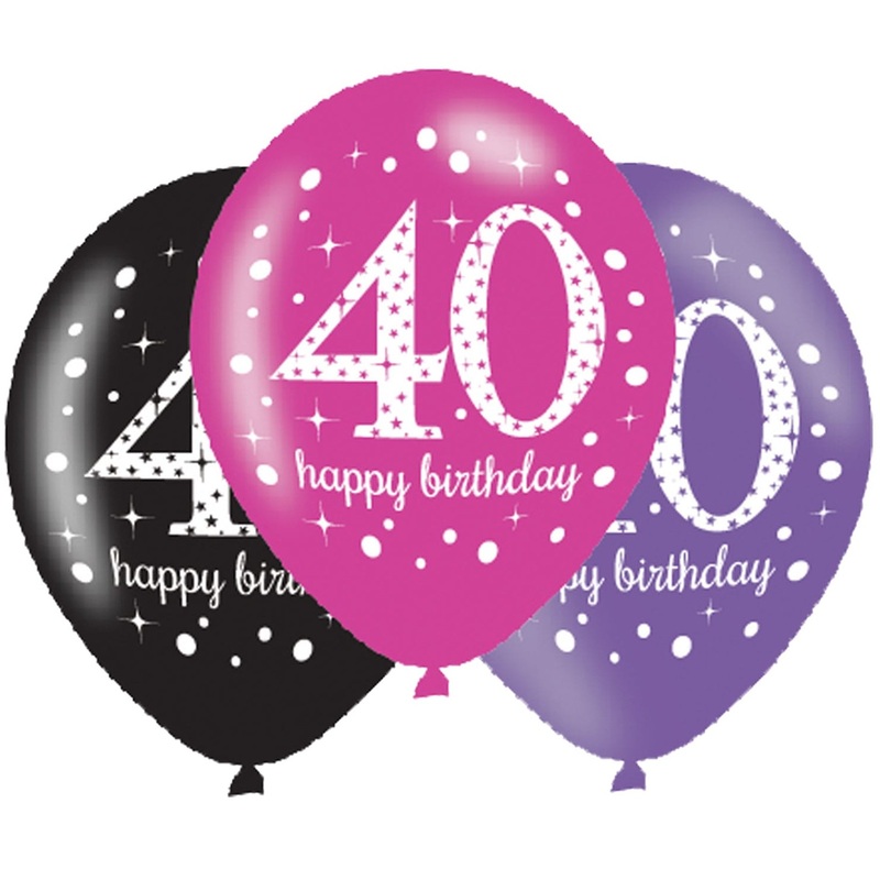 6 pink 40th birthday balloons 27.5cm