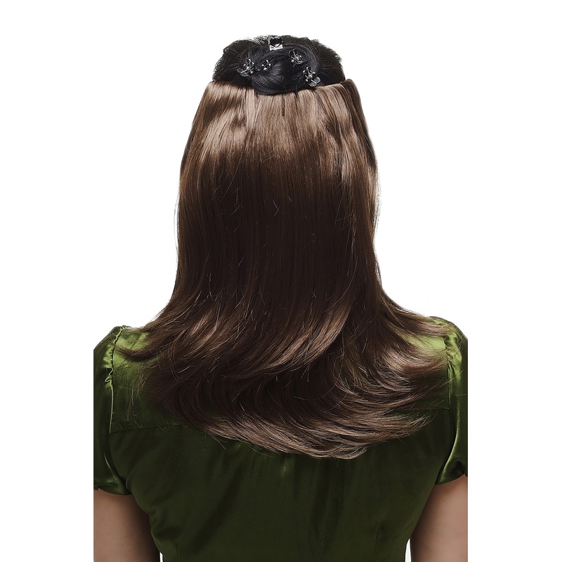 Hairpiece Halfwig 5 Clips Extension wide shoulder length straight meidum brown N535-A-8