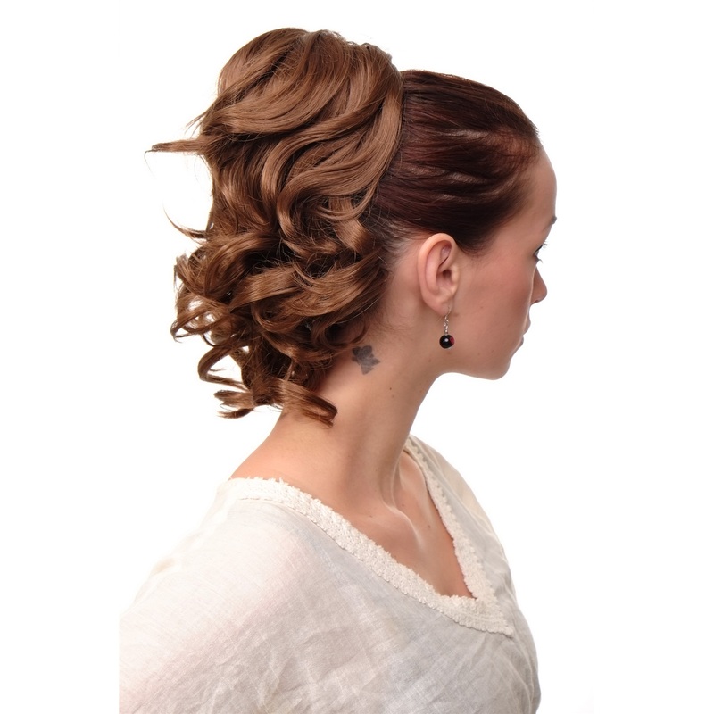 Hairpiece Ponytail comb draw string short wavy voluminous golden brown JL-3023