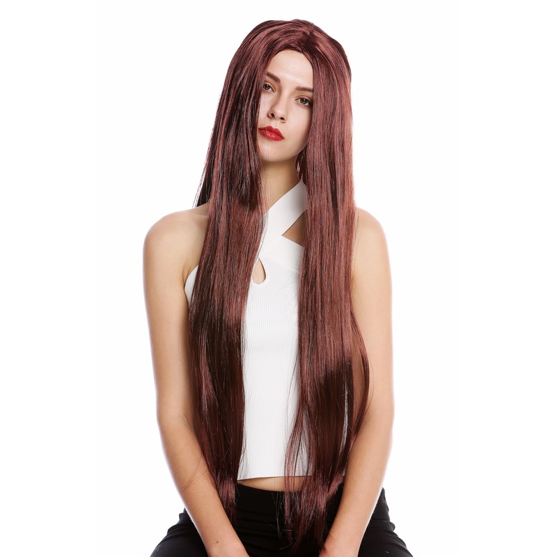 Lady Man Halloween wig extremely long straight middle parting auburn brown TH46
