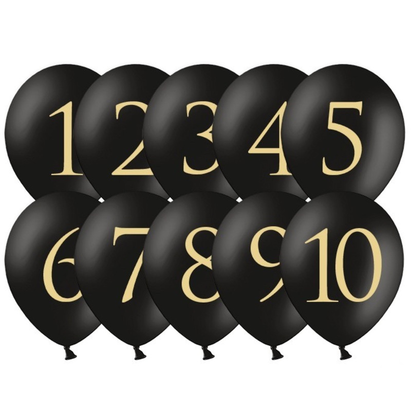 10 table numbers balloons black-gold 30cm