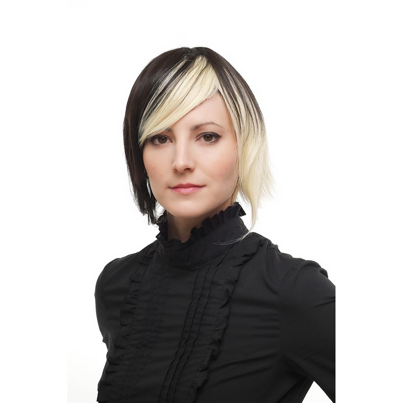 Lady wig cosplay short Page Bob two coloured dark brown bright blond Emo 1241