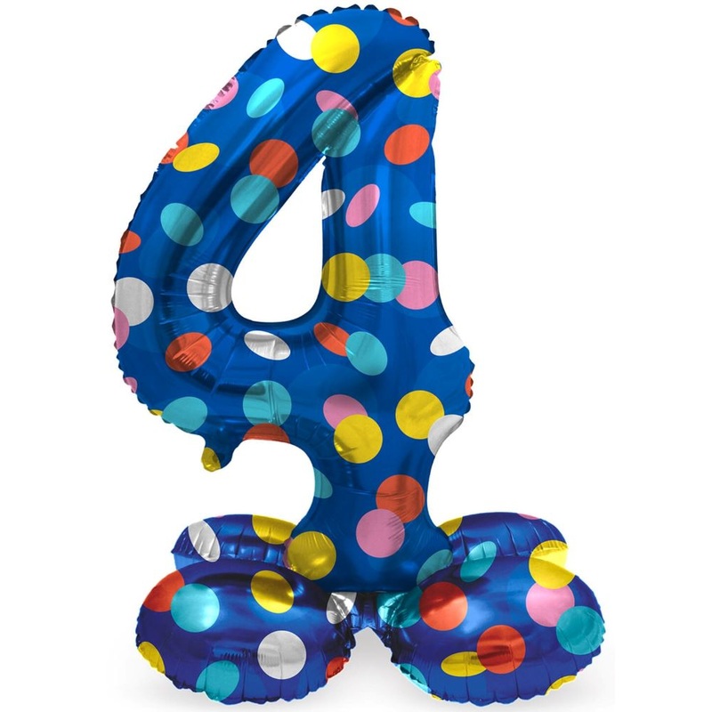 Standing number 4 balloon confetti rain 41cm