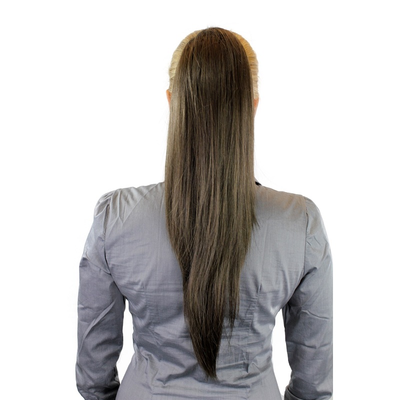 Hairpiece Ponytail clamp & draw string straight volume long medium qash brown WK06-8