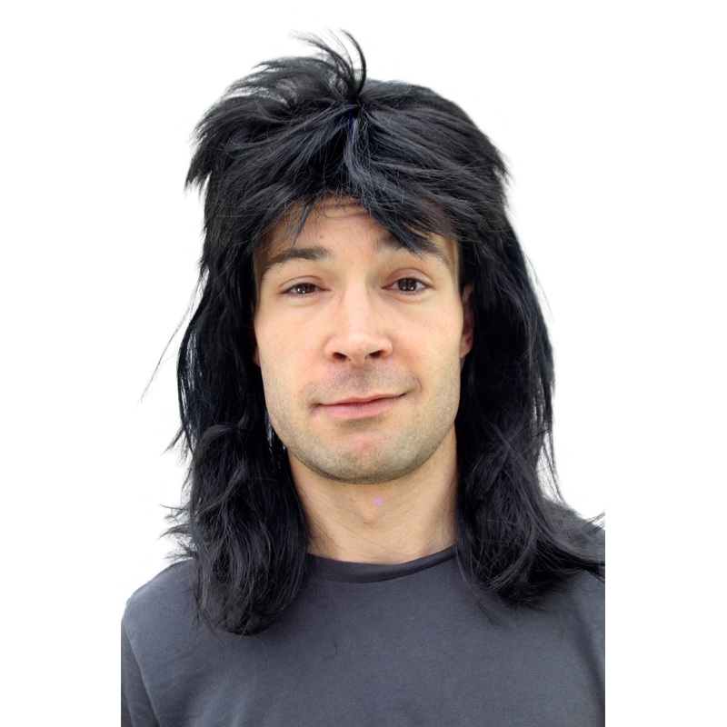Halloween wig Men Women Unisex black long mullet retro 80s Heavy Metal 20781