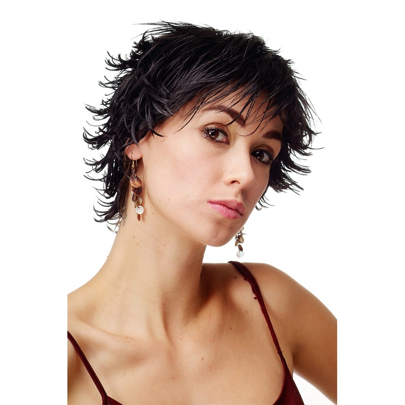 Lady women wig short wild spiky stiffend strands wetlook off black DW140