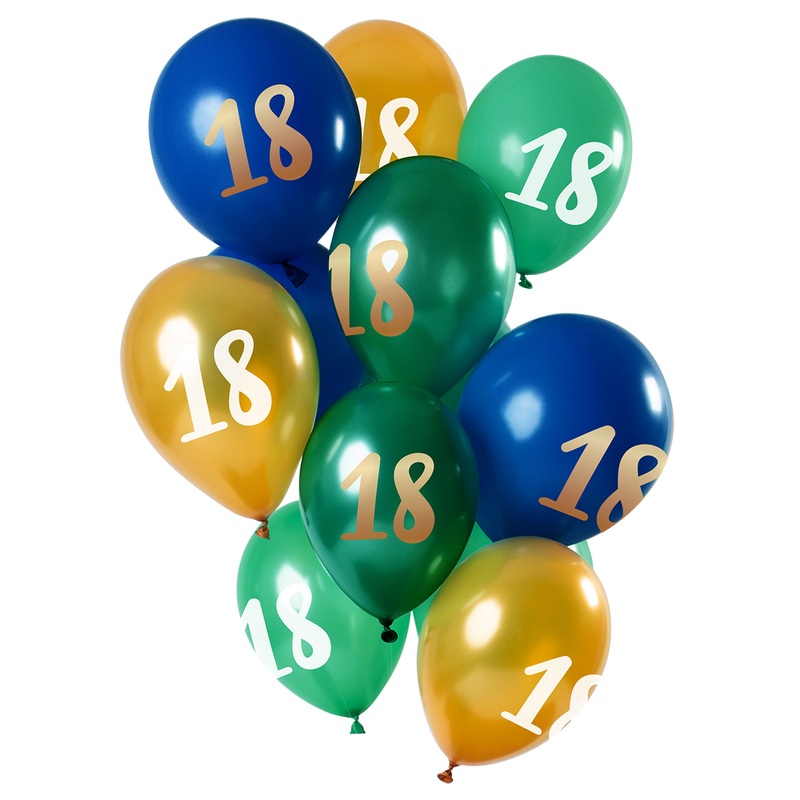 18th birthday 12 latex balloons green gold