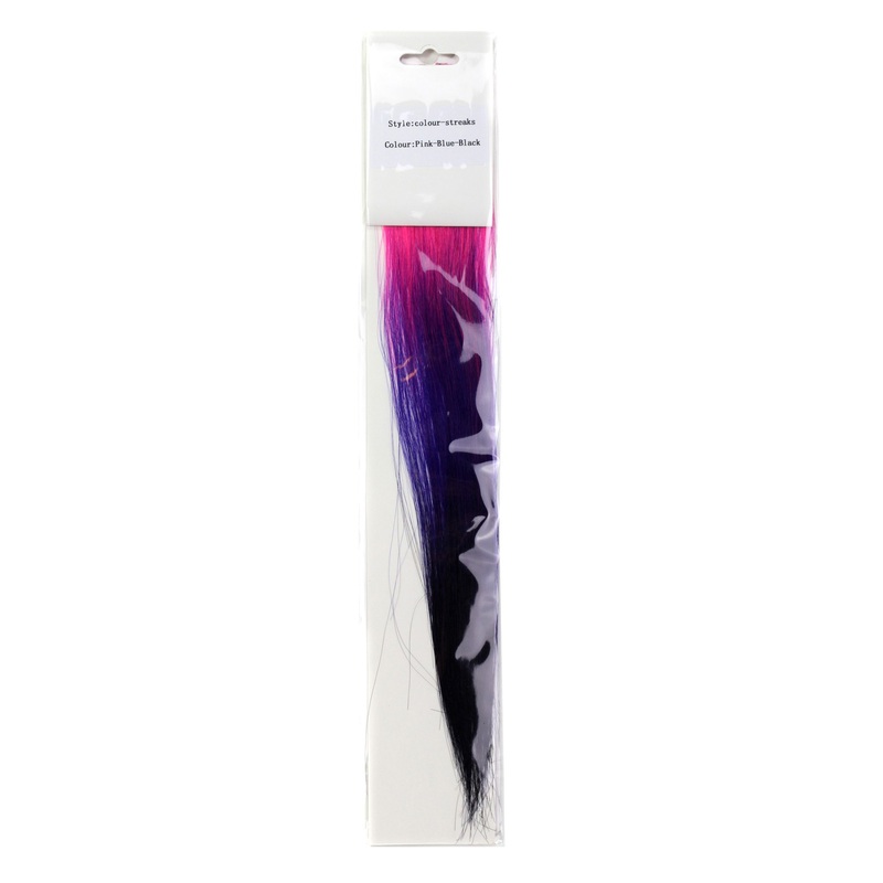 Clip-In Extension 2 pcs Set punk emo goth 3 coloured neon pink blue & black 3030
