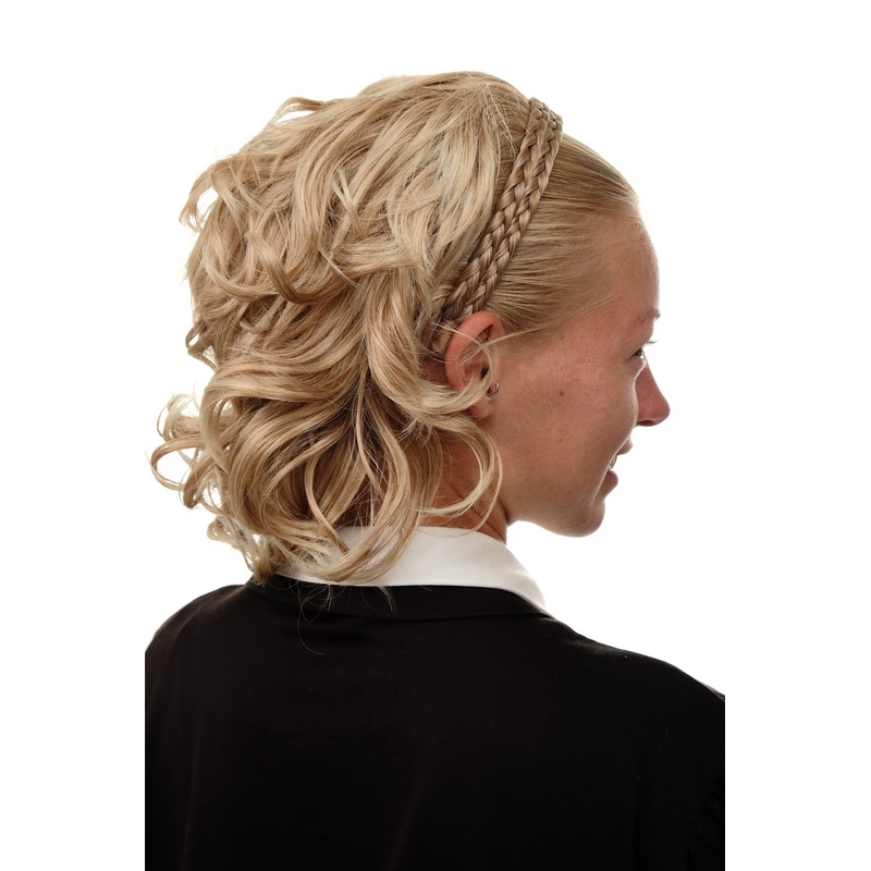 Halfwig Hairpiece braided hair circlet medium length wavy curled blond mix 90605