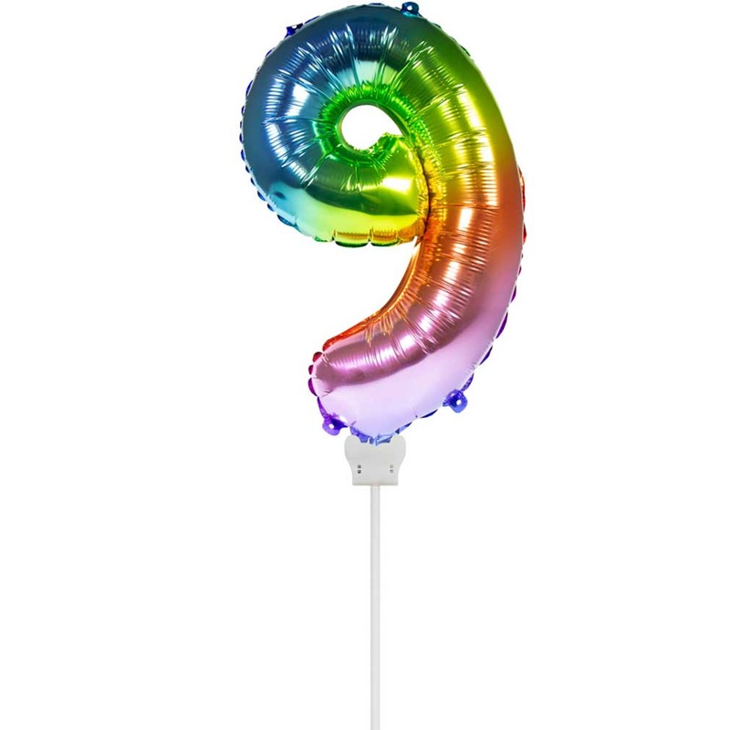 Rainbow number 9 stick balloon 36cm