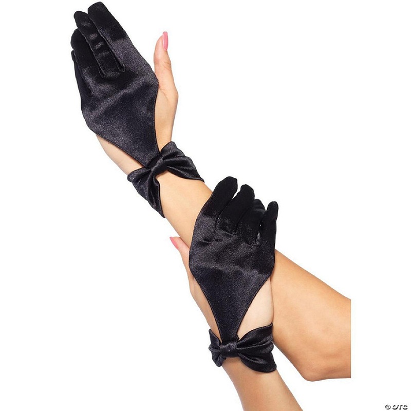 Satin Cut Out Black Gloves