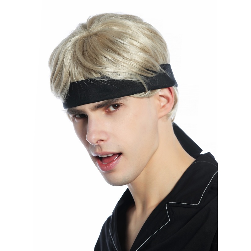 Wig Headband Men Carnival Halloween short blond 80s retro Karate fighter CW-037