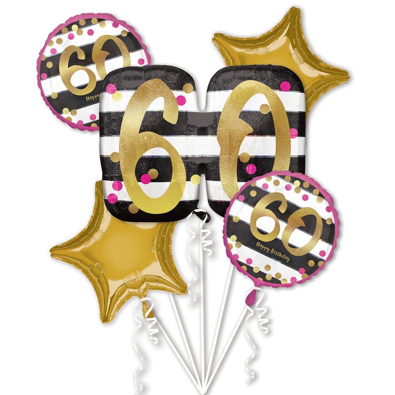 Foil balloon bouquet 60 pink & gold