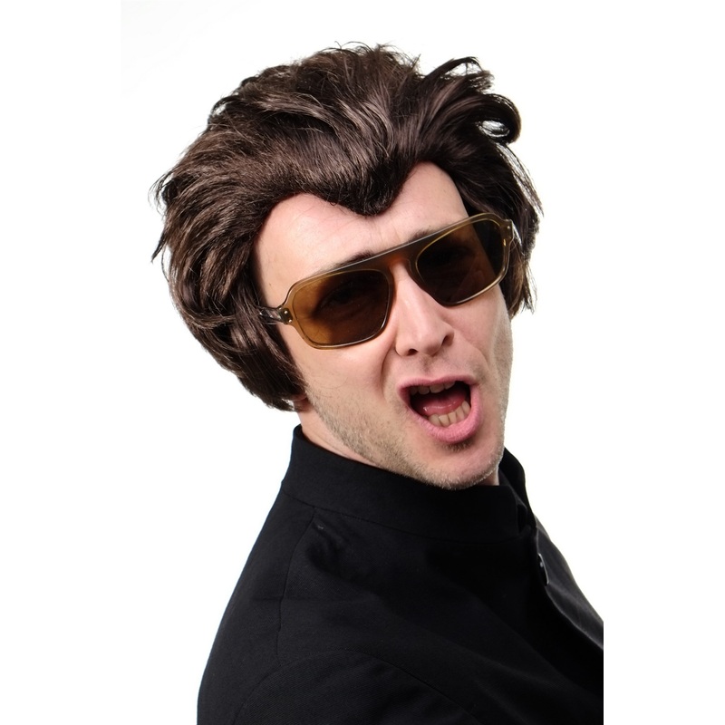 Halloween Wig Old Rockabilly Horror Punk Quiff 50ies Vampire Dracula brown 45874