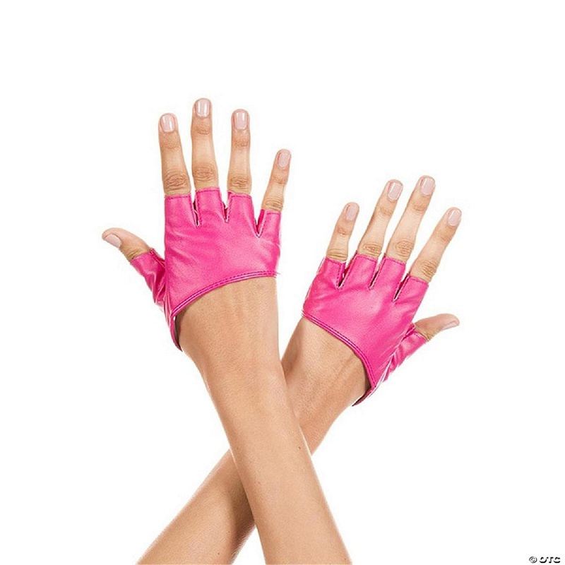 Music Legs 463-HOTPINK Short Faux Leather Fingerless Gloves, Hot Pink