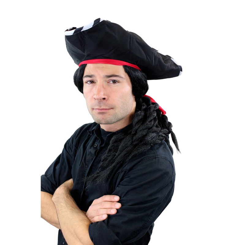 Wig hat Caribbean Pirate Captain Buccaneer black long braids rasta braided 68903