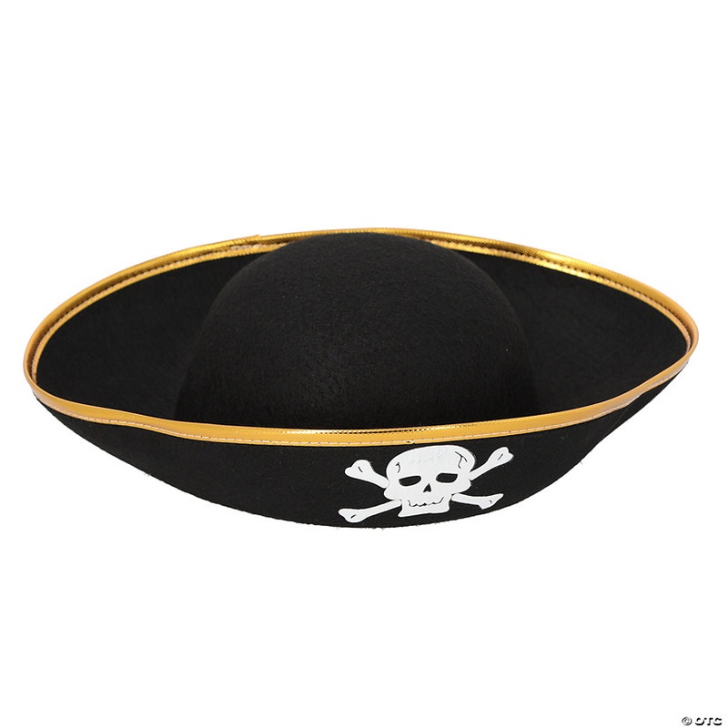22 circ. Black Pirate Jolly Roger Skull & Crossbones Felt Hat