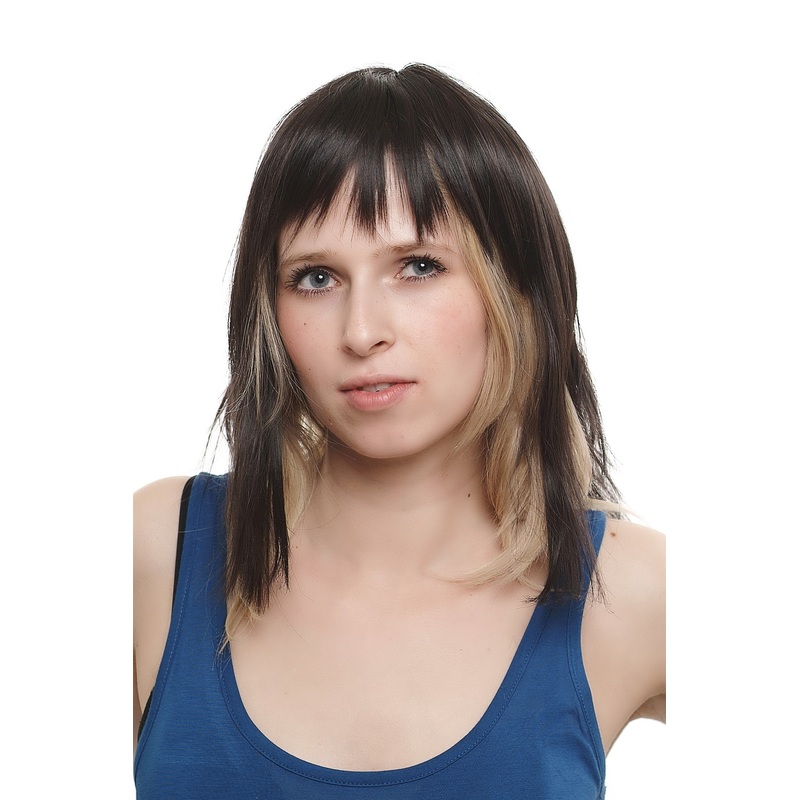 Hairpiece Toupee long straight fringe clip-in medium black blackbrown H9302