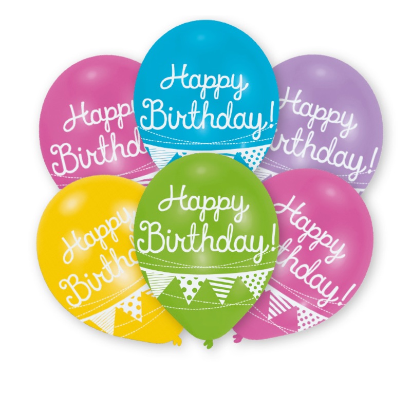 Happy Birthday balloon with garland 27.5cm set of 6