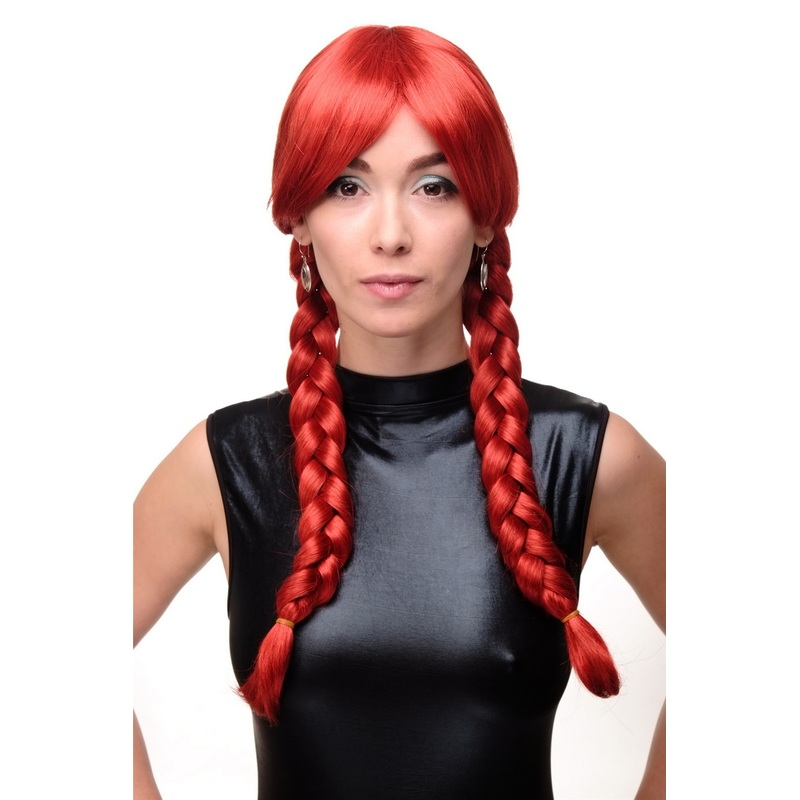 Lady women wig Cosplay long braided pigtails braids Schoolgirl Lolita red 3446