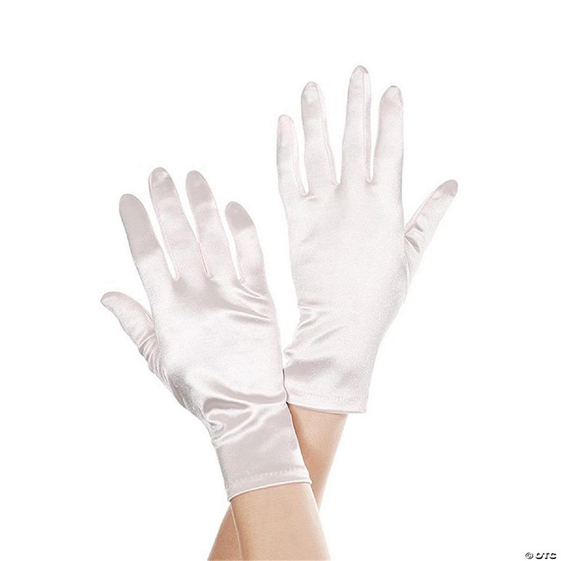 Wrist Length Satin Gloves, White