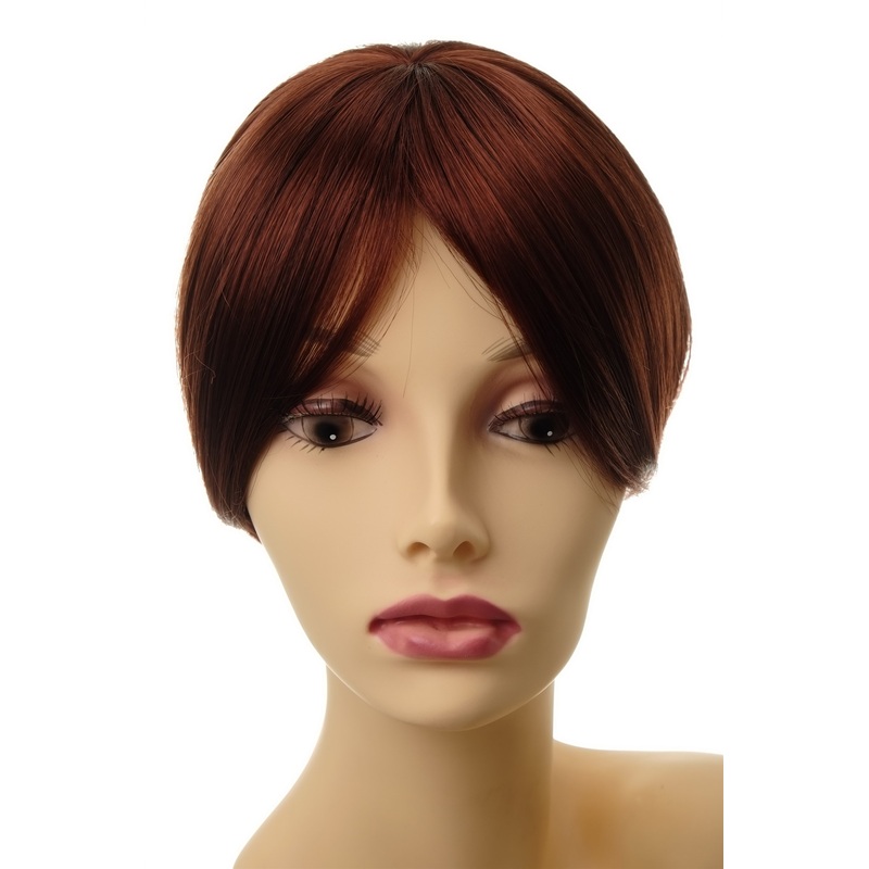 Clip-In Hairpiece Toupe replacement auburn dark red brown 4 Clips L008-35
