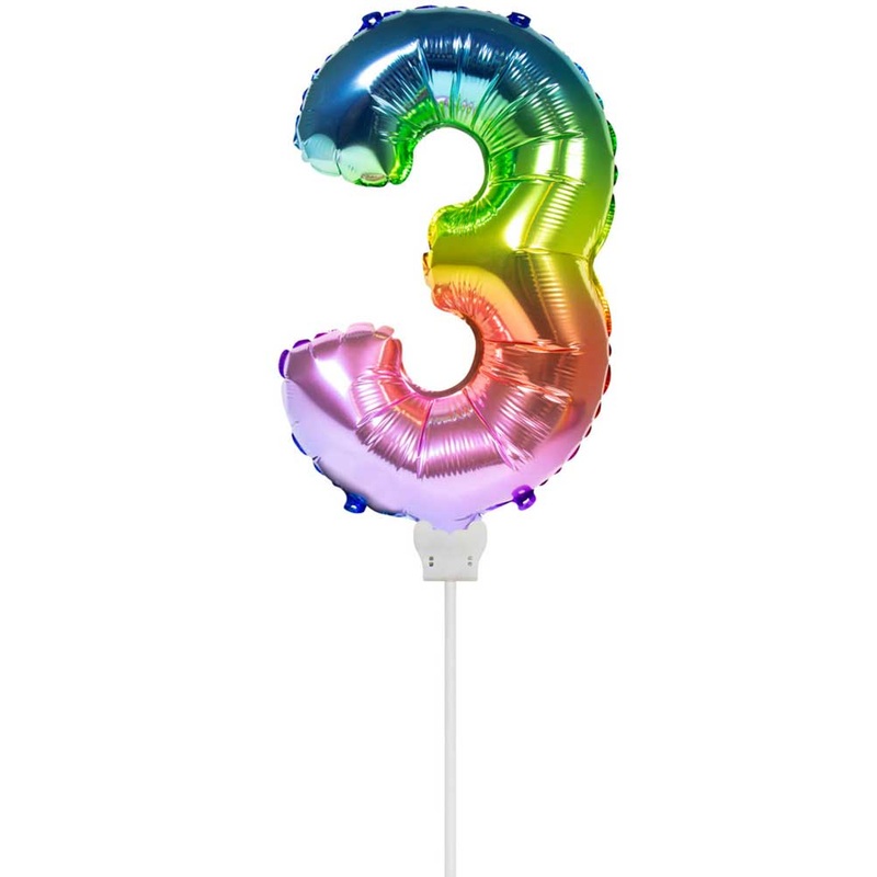 Number 3 Rainbow Stick Balloon 36cm