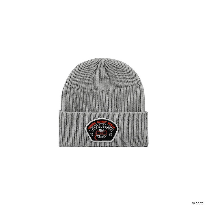 Teenage Mutant Ninja Turtles Raphael Skull Patch Gray Ribbed Knit Beanie