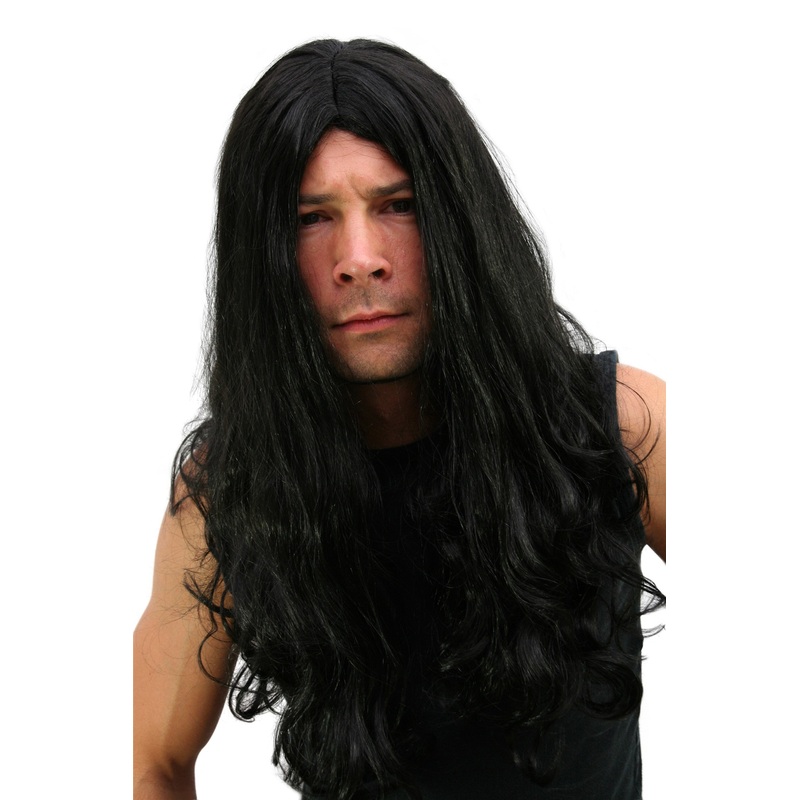 Wig Man Women long black sinister satanic middle parting Death Black Metal LM-155